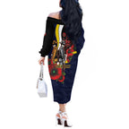 North Queensland Cowboys ANZAC Personalised Off The Shoulder Long Sleeve Dress Lest We Forget Poppy Camo
