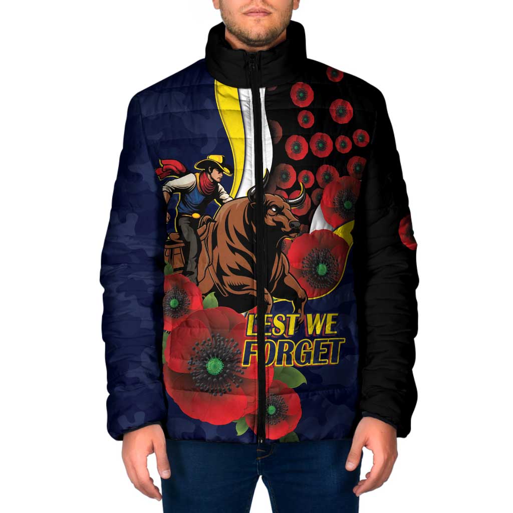 North Queensland Cowboys ANZAC Personalised Padded Jacket Lest We Forget Poppy Camo