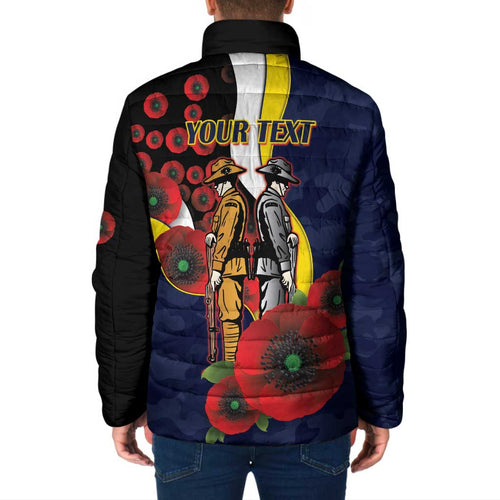 North Queensland Cowboys ANZAC Personalised Padded Jacket Lest We Forget Poppy Camo