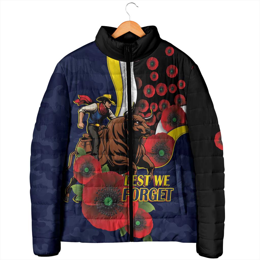 North Queensland Cowboys ANZAC Personalised Padded Jacket Lest We Forget Poppy Camo