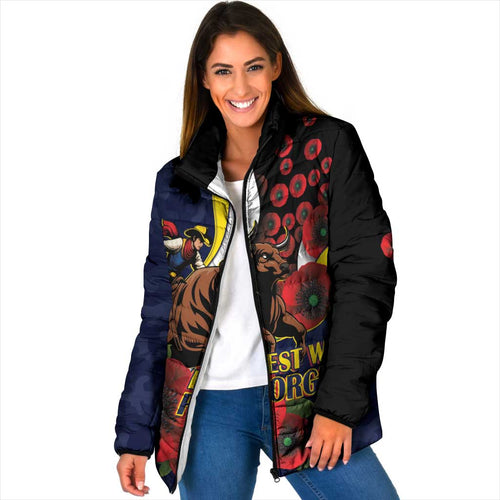 North Queensland Cowboys ANZAC Personalised Padded Jacket Lest We Forget Poppy Camo