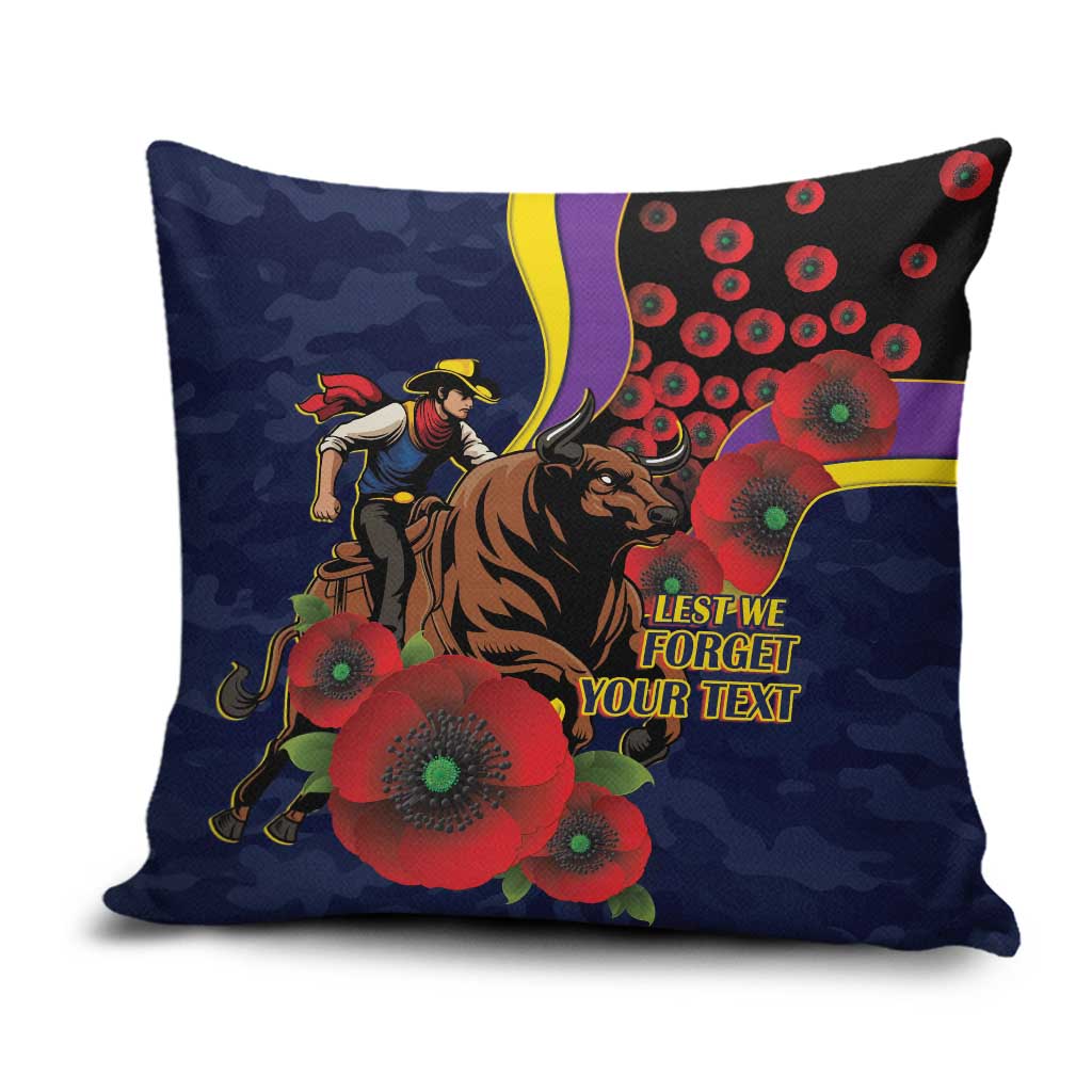 North Queensland Cowboys ANZAC Personalised Pillow Cover Lest We Forget Poppy Camo