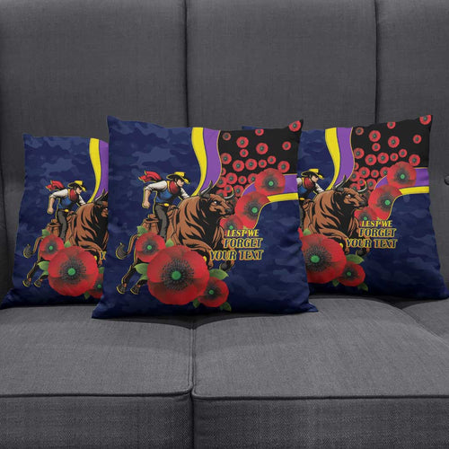 North Queensland Cowboys ANZAC Personalised Pillow Cover Lest We Forget Poppy Camo