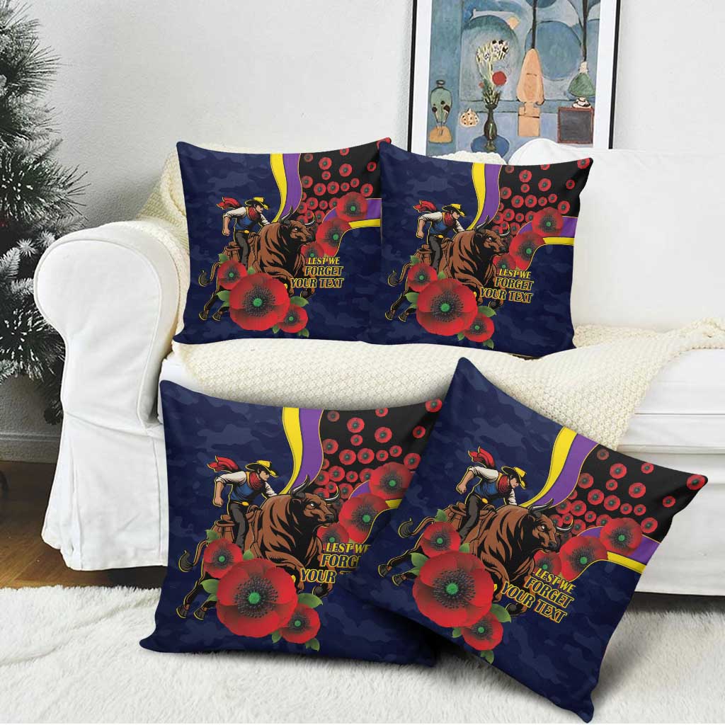 North Queensland Cowboys ANZAC Personalised Pillow Cover Lest We Forget Poppy Camo