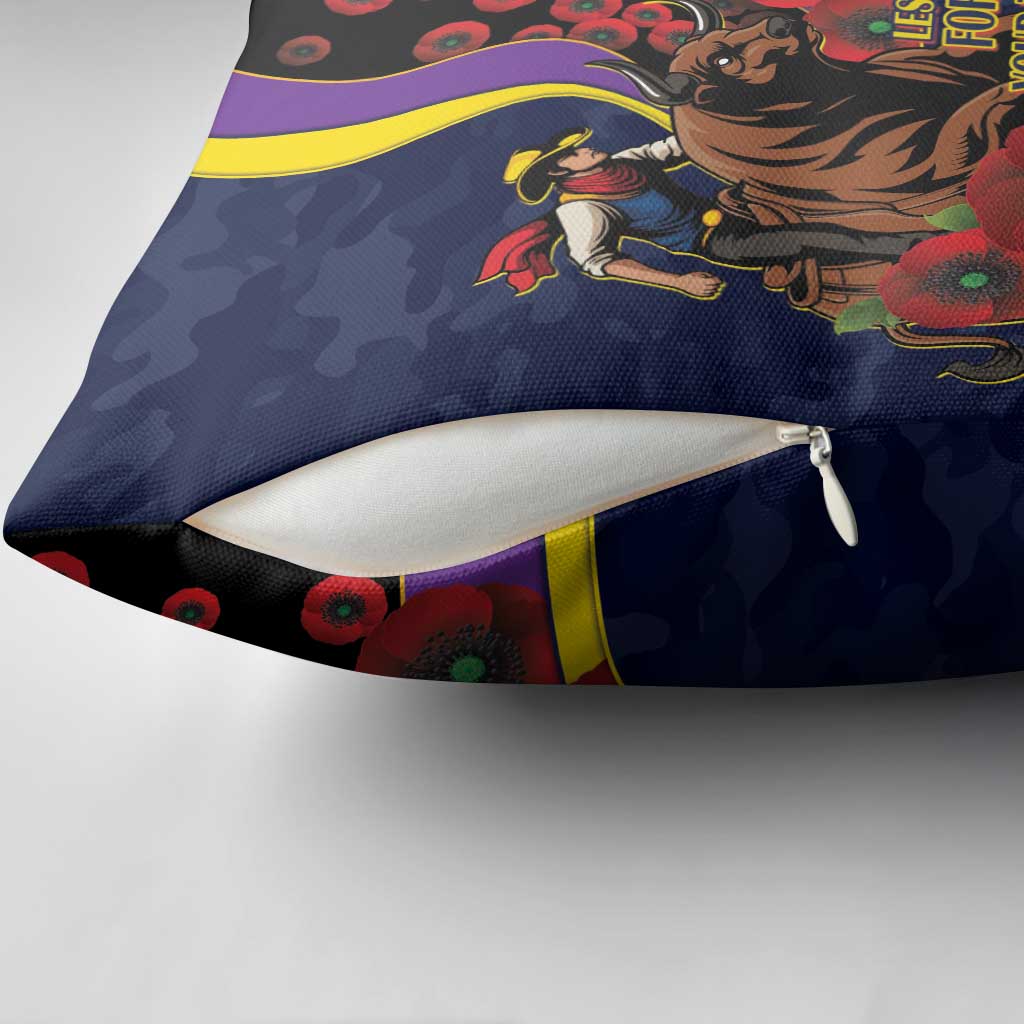 North Queensland Cowboys ANZAC Personalised Pillow Cover Lest We Forget Poppy Camo
