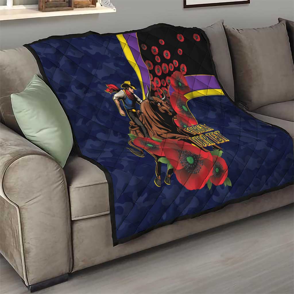 North Queensland Cowboys ANZAC Personalised Quilt Lest We Forget Poppy Camo