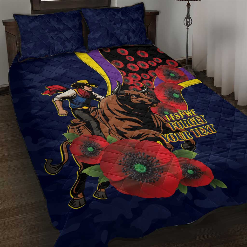 North Queensland Cowboys ANZAC Personalised Quilt Bed Set Lest We Forget Poppy Camo