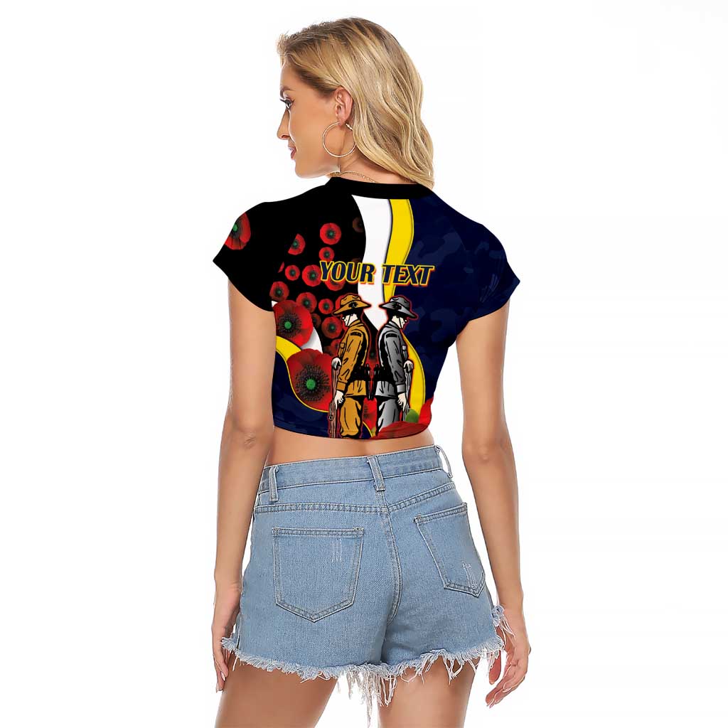 North Queensland Cowboys ANZAC Personalised Raglan Cropped T Shirt Lest We Forget Poppy Camo