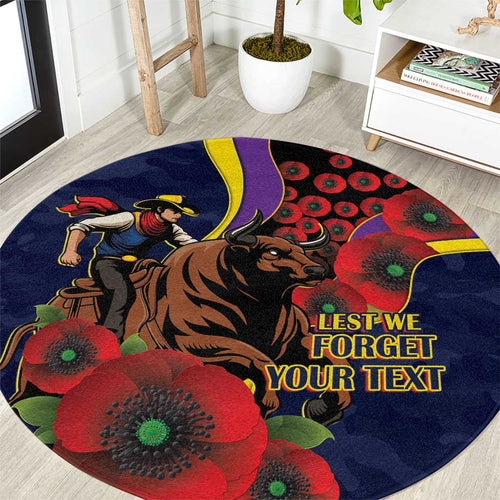 North Queensland Cowboys ANZAC Personalised Round Carpet Lest We Forget Poppy Camo