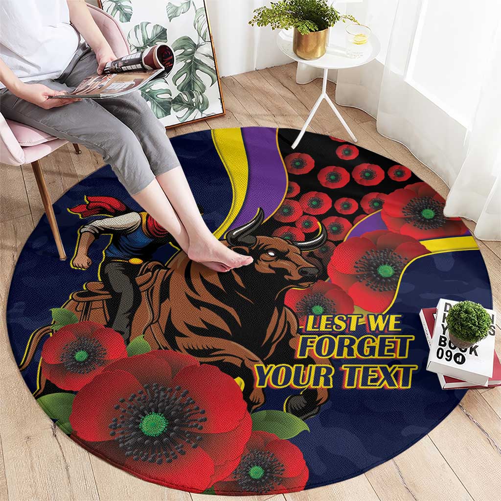North Queensland Cowboys ANZAC Personalised Round Carpet Lest We Forget Poppy Camo