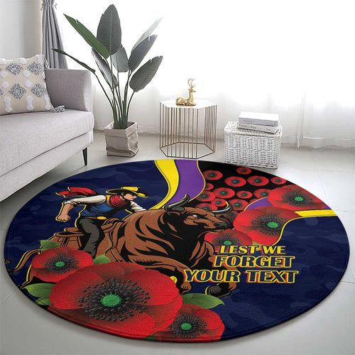 North Queensland Cowboys ANZAC Personalised Round Carpet Lest We Forget Poppy Camo