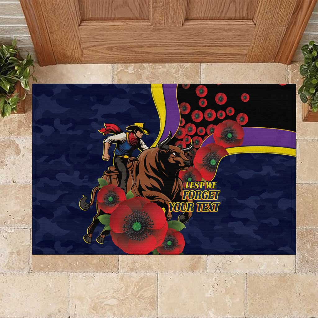 North Queensland Cowboys ANZAC Personalised Rubber Doormat Lest We Forget Poppy Camo