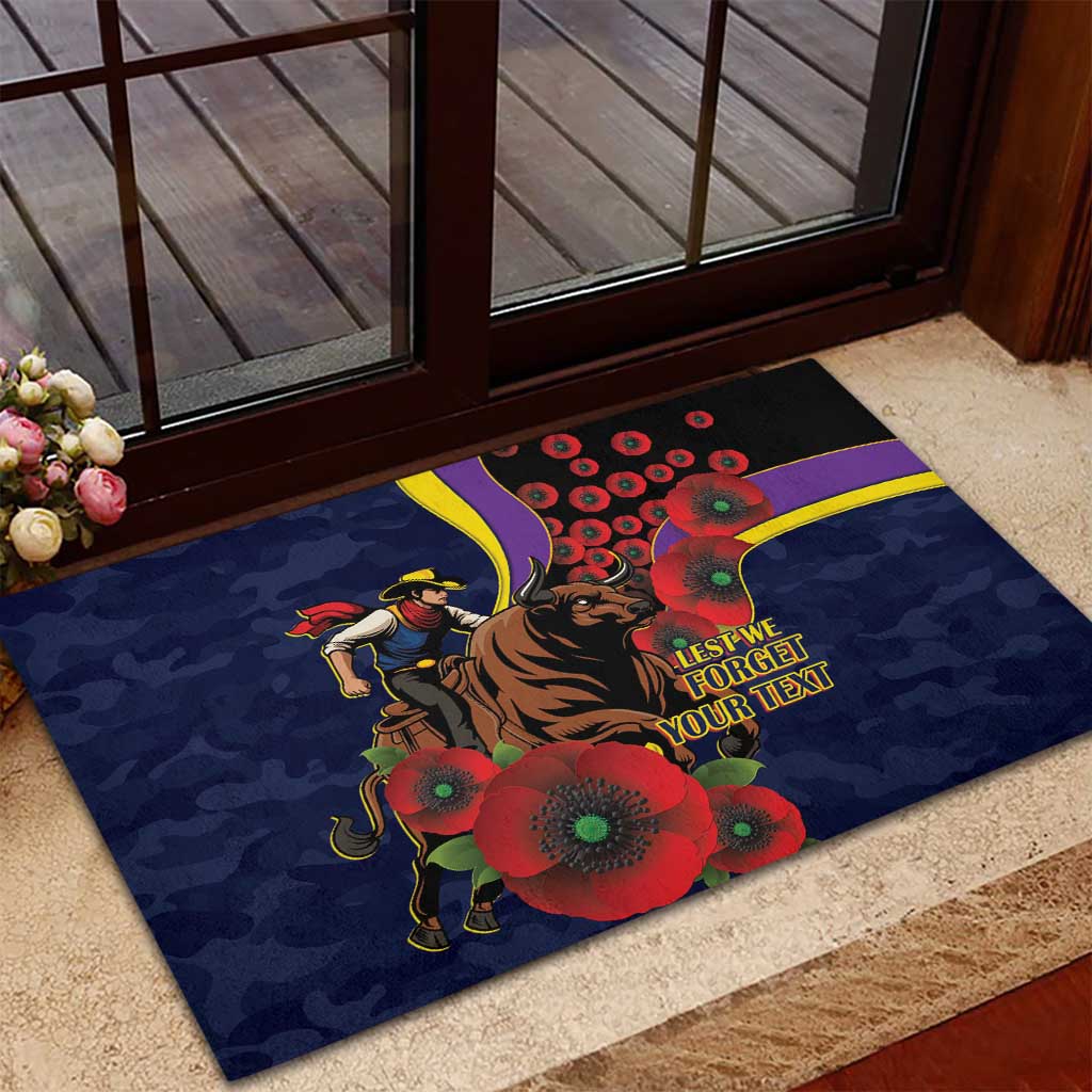 North Queensland Cowboys ANZAC Personalised Rubber Doormat Lest We Forget Poppy Camo