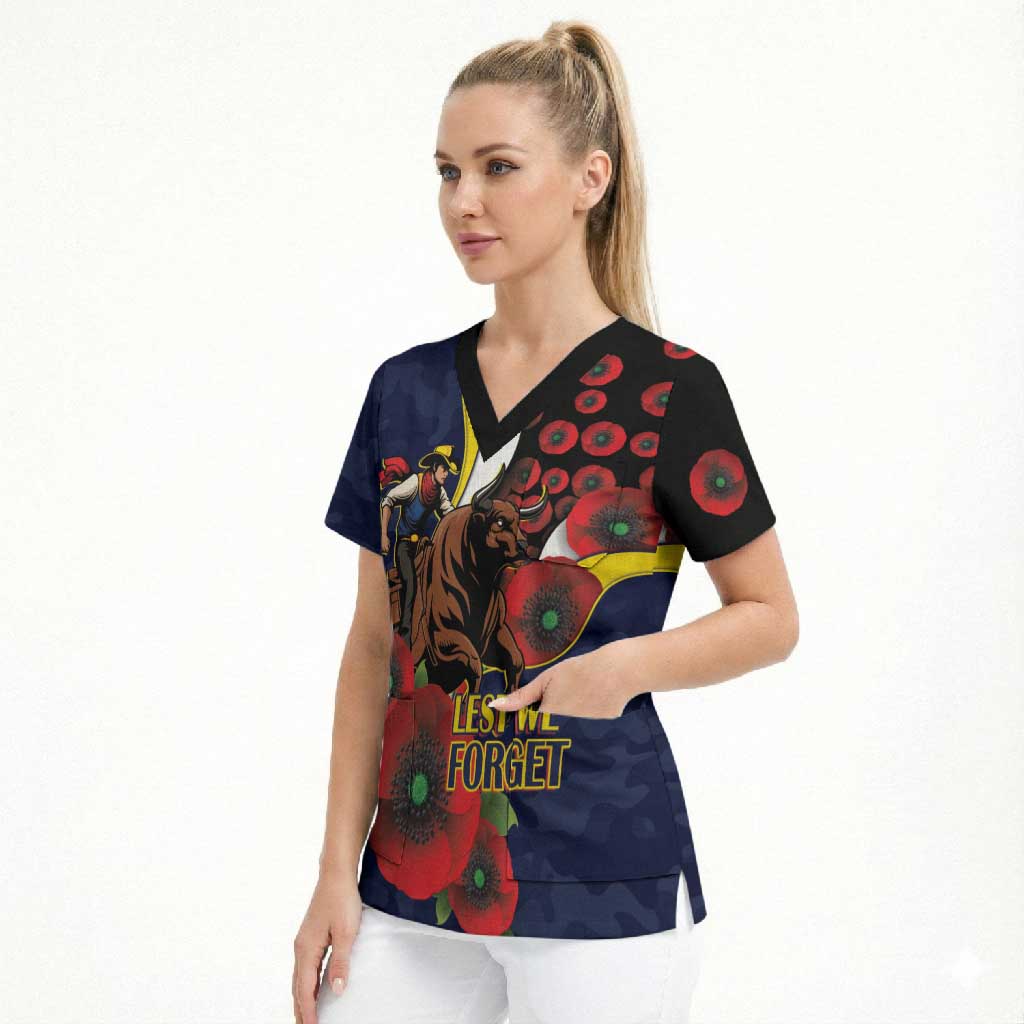 North Queensland Cowboys ANZAC Personalised Scrub Top Lest We Forget Poppy Camo