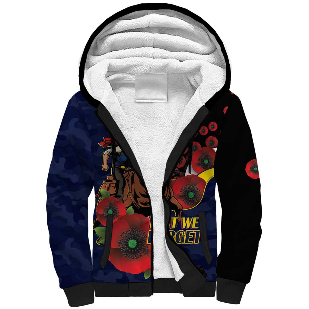 North Queensland Cowboys ANZAC Personalised Sherpa Hoodie Lest We Forget Poppy Camo
