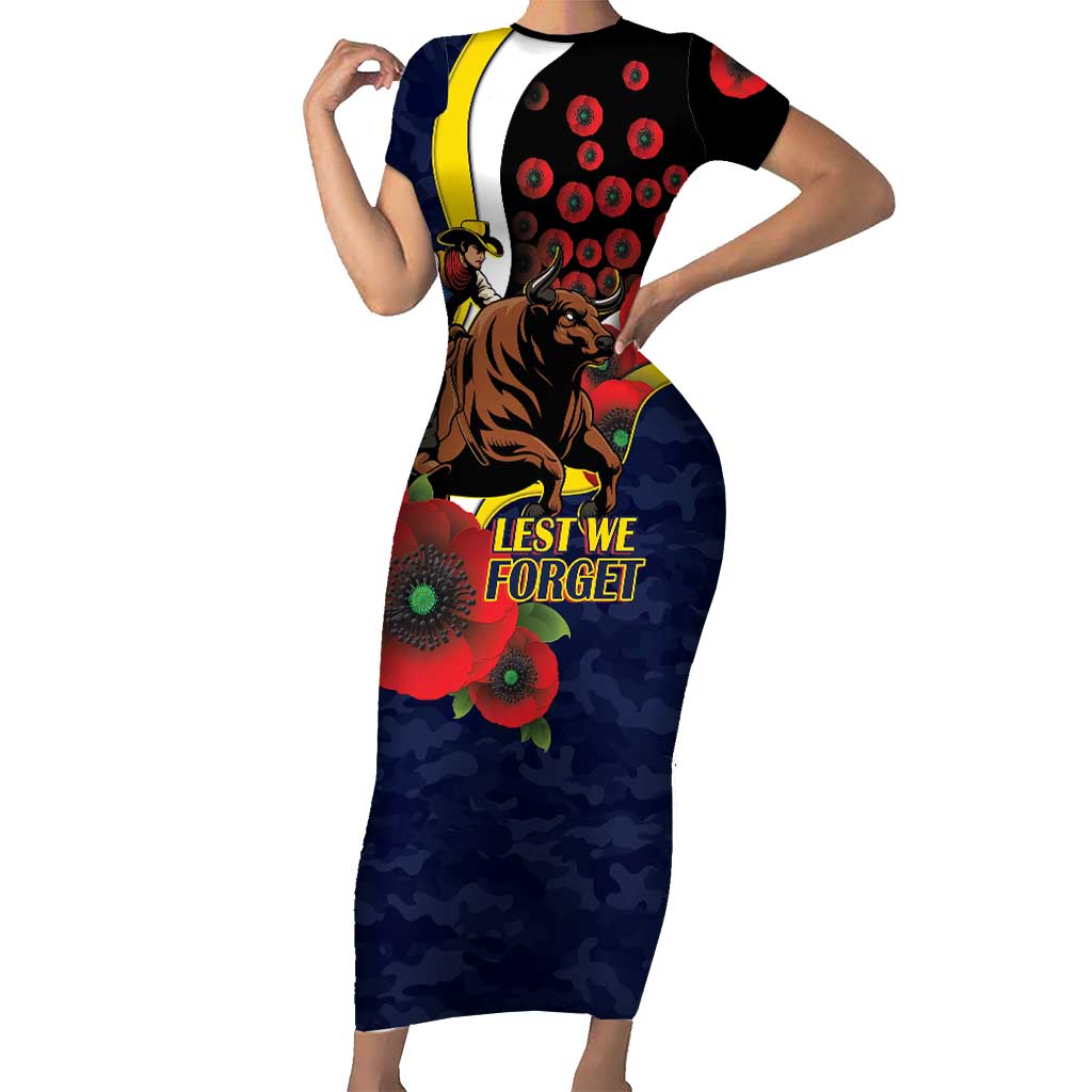 North Queensland Cowboys ANZAC Personalised Short Sleeve Bodycon Dress Lest We Forget Poppy Camo