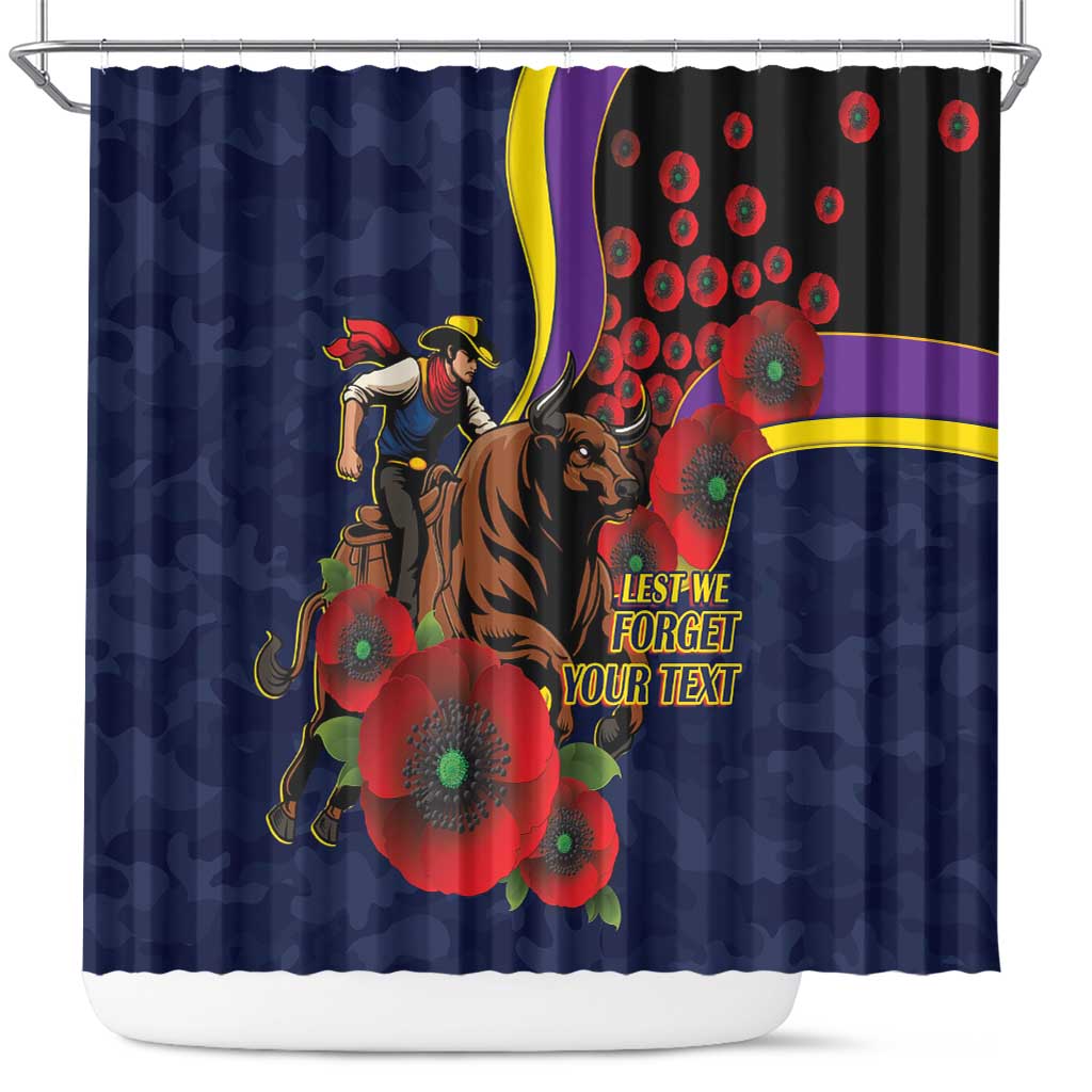 North Queensland Cowboys ANZAC Personalised Shower Curtain Lest We Forget Poppy Camo