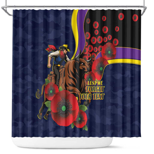 North Queensland Cowboys ANZAC Personalised Shower Curtain Lest We Forget Poppy Camo