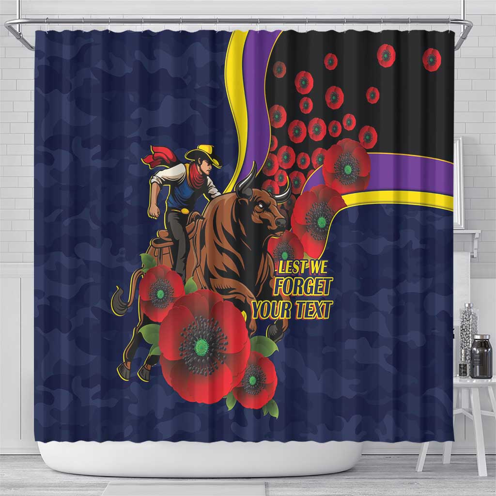 North Queensland Cowboys ANZAC Personalised Shower Curtain Lest We Forget Poppy Camo