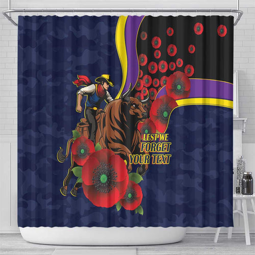 North Queensland Cowboys ANZAC Personalised Shower Curtain Lest We Forget Poppy Camo