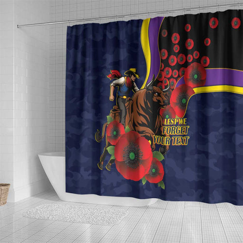 North Queensland Cowboys ANZAC Personalised Shower Curtain Lest We Forget Poppy Camo