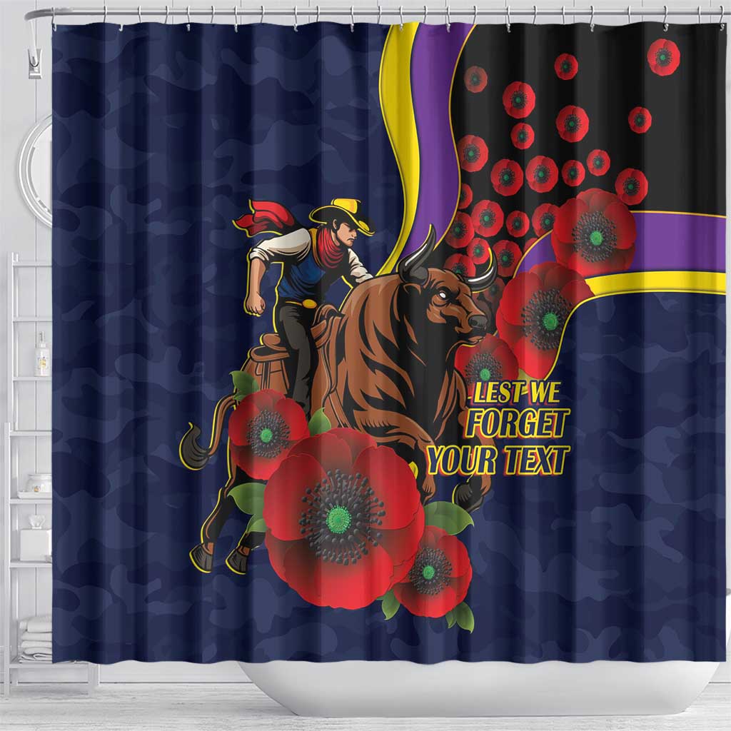 North Queensland Cowboys ANZAC Personalised Shower Curtain Lest We Forget Poppy Camo