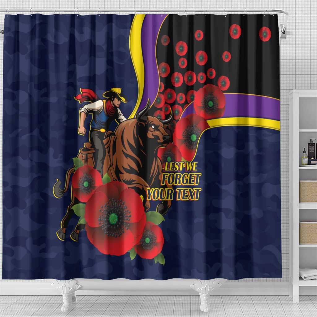 North Queensland Cowboys ANZAC Personalised Shower Curtain Lest We Forget Poppy Camo