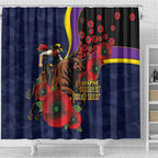 North Queensland Cowboys ANZAC Personalised Shower Curtain Lest We Forget Poppy Camo