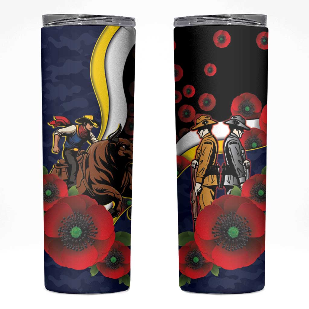 North Queensland Cowboys ANZAC Personalised Skinny Tumbler Lest We Forget Poppy Camo