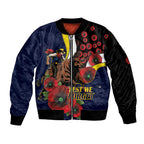 North Queensland Cowboys ANZAC Personalised Sleeve Zip Bomber Jacket Lest We Forget Poppy Camo