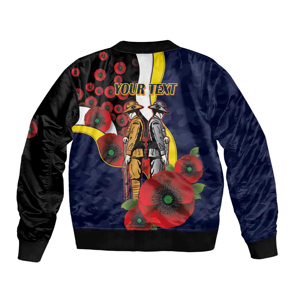 North Queensland Cowboys ANZAC Personalised Sleeve Zip Bomber Jacket Lest We Forget Poppy Camo