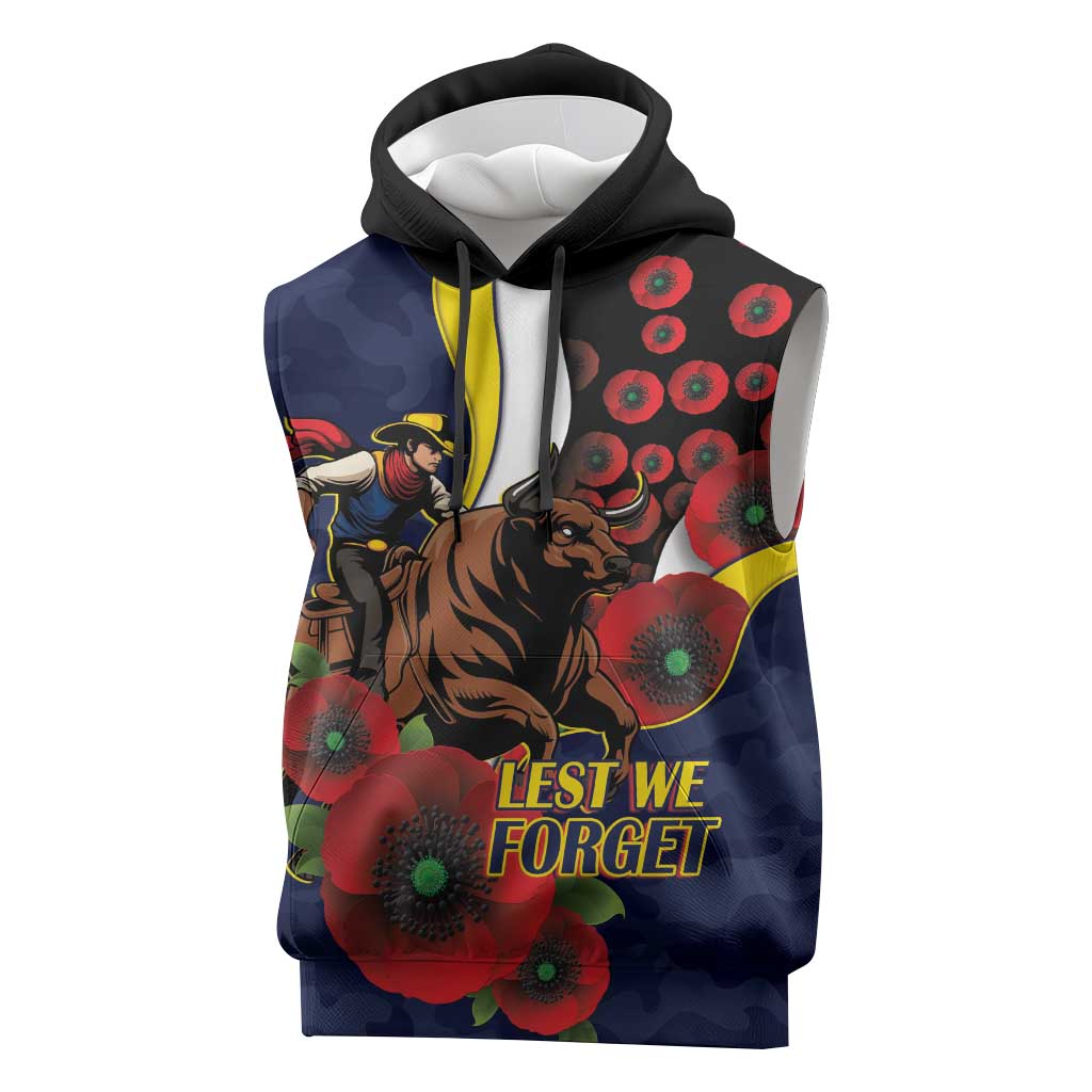 North Queensland Cowboys ANZAC Personalised Sleeveless Hoodie Lest We Forget Poppy Camo