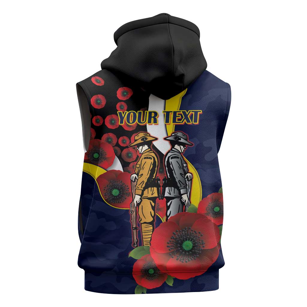 North Queensland Cowboys ANZAC Personalised Sleeveless Hoodie Lest We Forget Poppy Camo