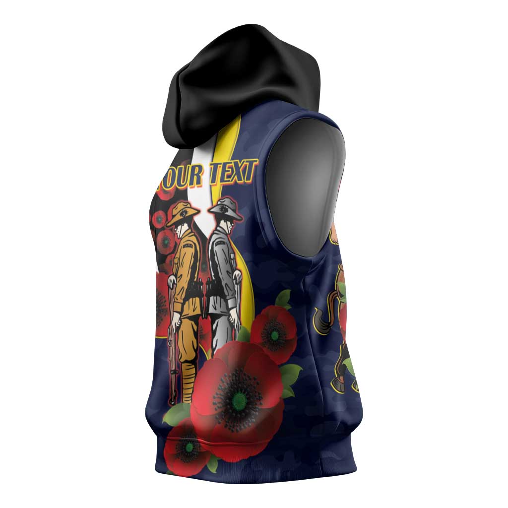 North Queensland Cowboys ANZAC Personalised Sleeveless Hoodie Lest We Forget Poppy Camo