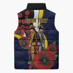 North Queensland Cowboys ANZAC Personalised Sleeveless Puffer Jacket Lest We Forget Poppy Camo