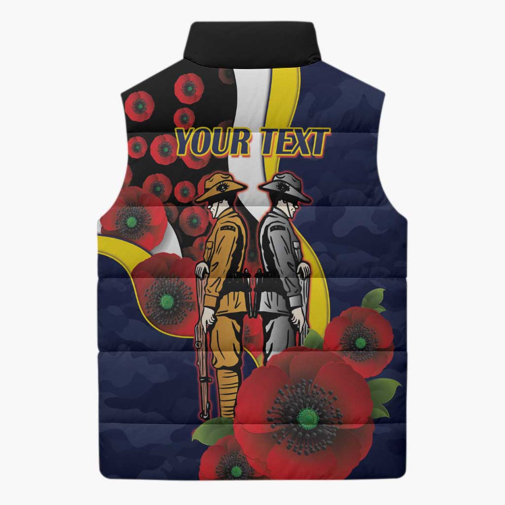 North Queensland Cowboys ANZAC Personalised Sleeveless Puffer Jacket Lest We Forget Poppy Camo