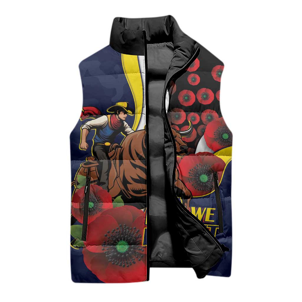 North Queensland Cowboys ANZAC Personalised Sleeveless Puffer Jacket Lest We Forget Poppy Camo