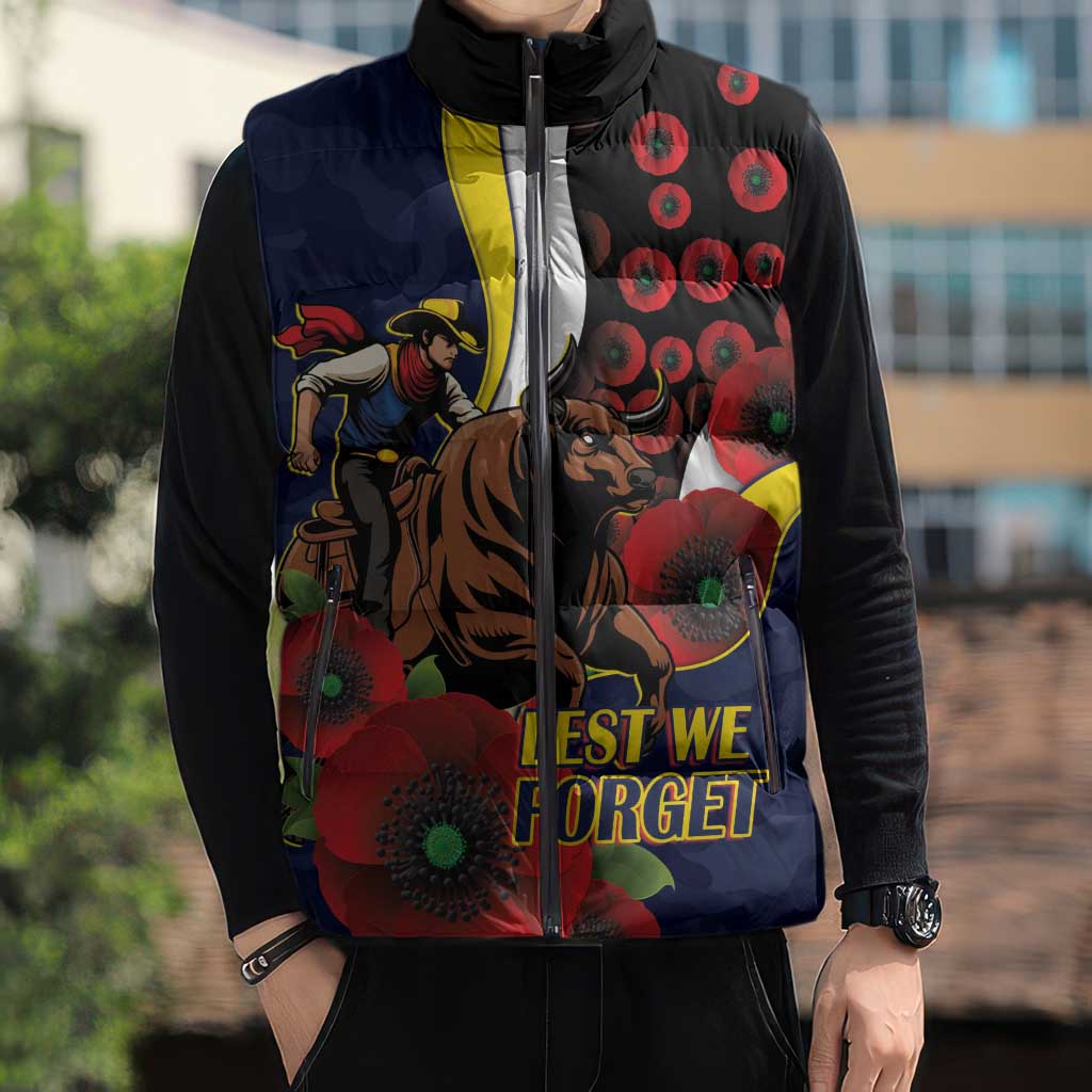 North Queensland Cowboys ANZAC Personalised Sleeveless Puffer Jacket Lest We Forget Poppy Camo