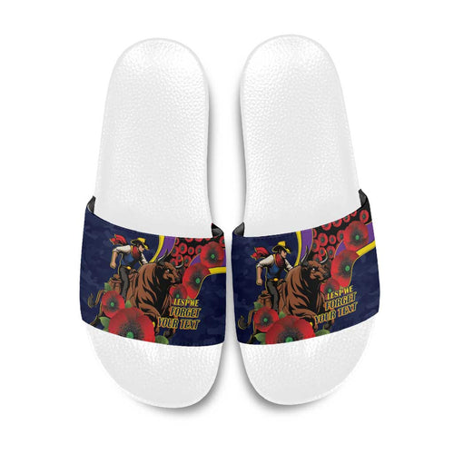 North Queensland Cowboys ANZAC Personalised Slide Sandals Lest We Forget Poppy Camo