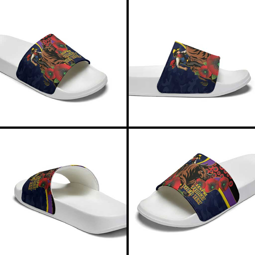 North Queensland Cowboys ANZAC Personalised Slide Sandals Lest We Forget Poppy Camo