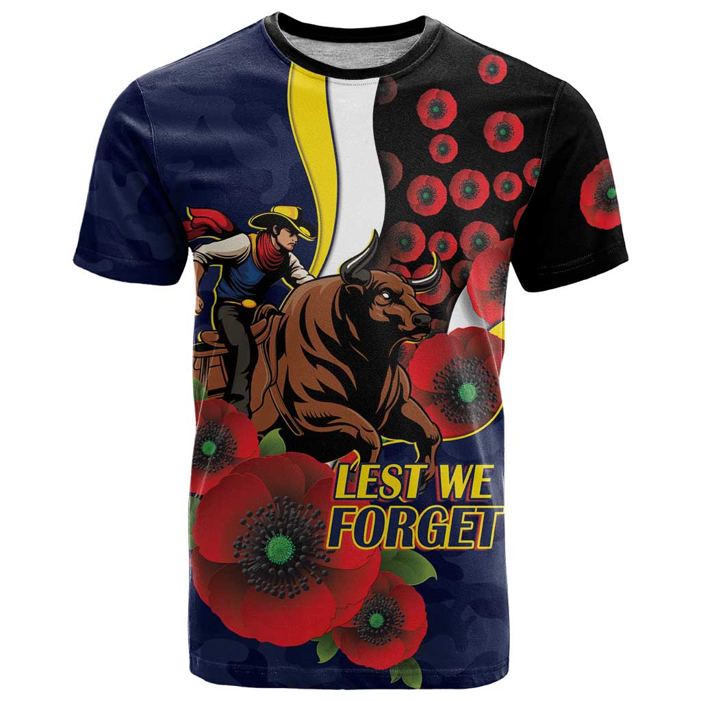 North Queensland Cowboys ANZAC Personalised T Shirt Lest We Forget Poppy Camo