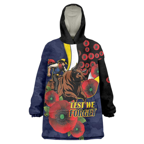 North Queensland Cowboys ANZAC Personalised Wearable Blanket Hoodie Lest We Forget Poppy Camo