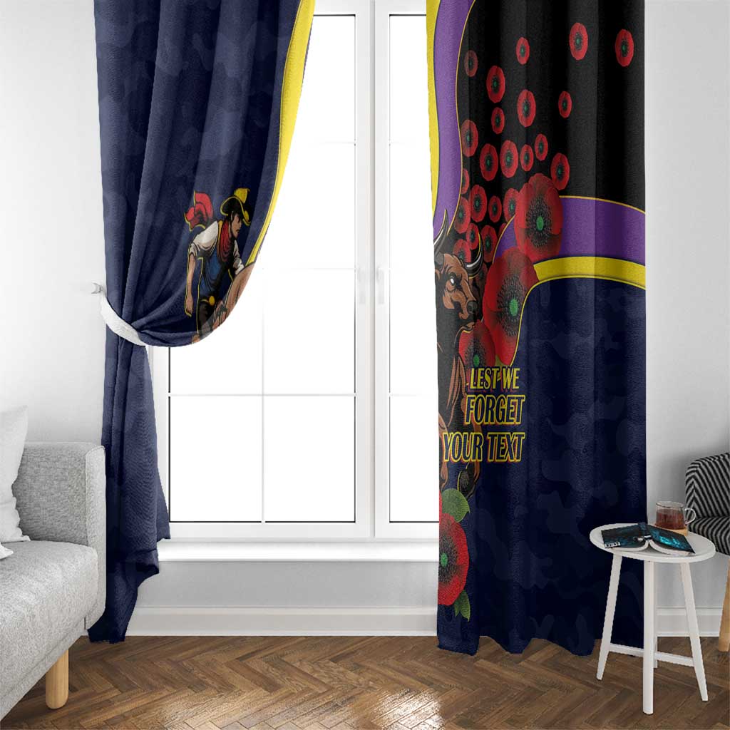 North Queensland Cowboys ANZAC Personalised Window Curtain Lest We Forget Poppy Camo