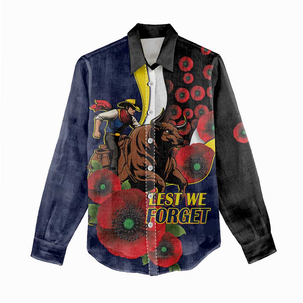 North Queensland Cowboys ANZAC Personalised Women Casual Shirt Lest We Forget Poppy Camo