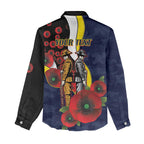 North Queensland Cowboys ANZAC Personalised Women Casual Shirt Lest We Forget Poppy Camo