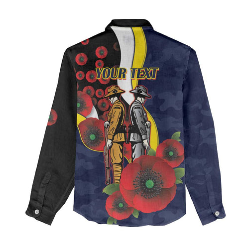 North Queensland Cowboys ANZAC Personalised Women Casual Shirt Lest We Forget Poppy Camo