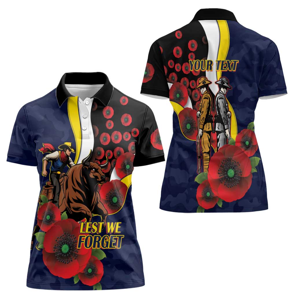 North Queensland Cowboys ANZAC Personalised Women Polo Shirt Lest We Forget Poppy Camo