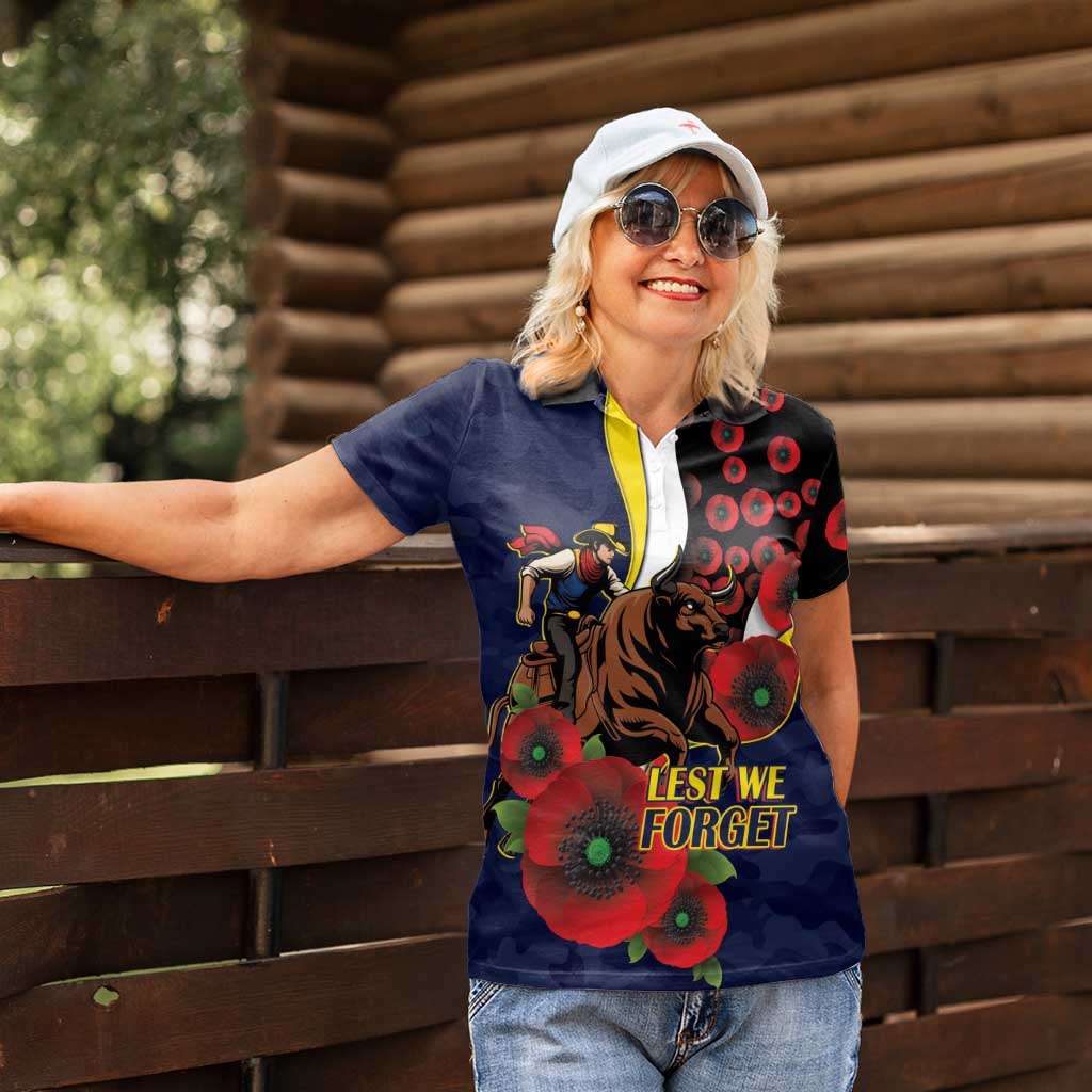 North Queensland Cowboys ANZAC Personalised Women Polo Shirt Lest We Forget Poppy Camo