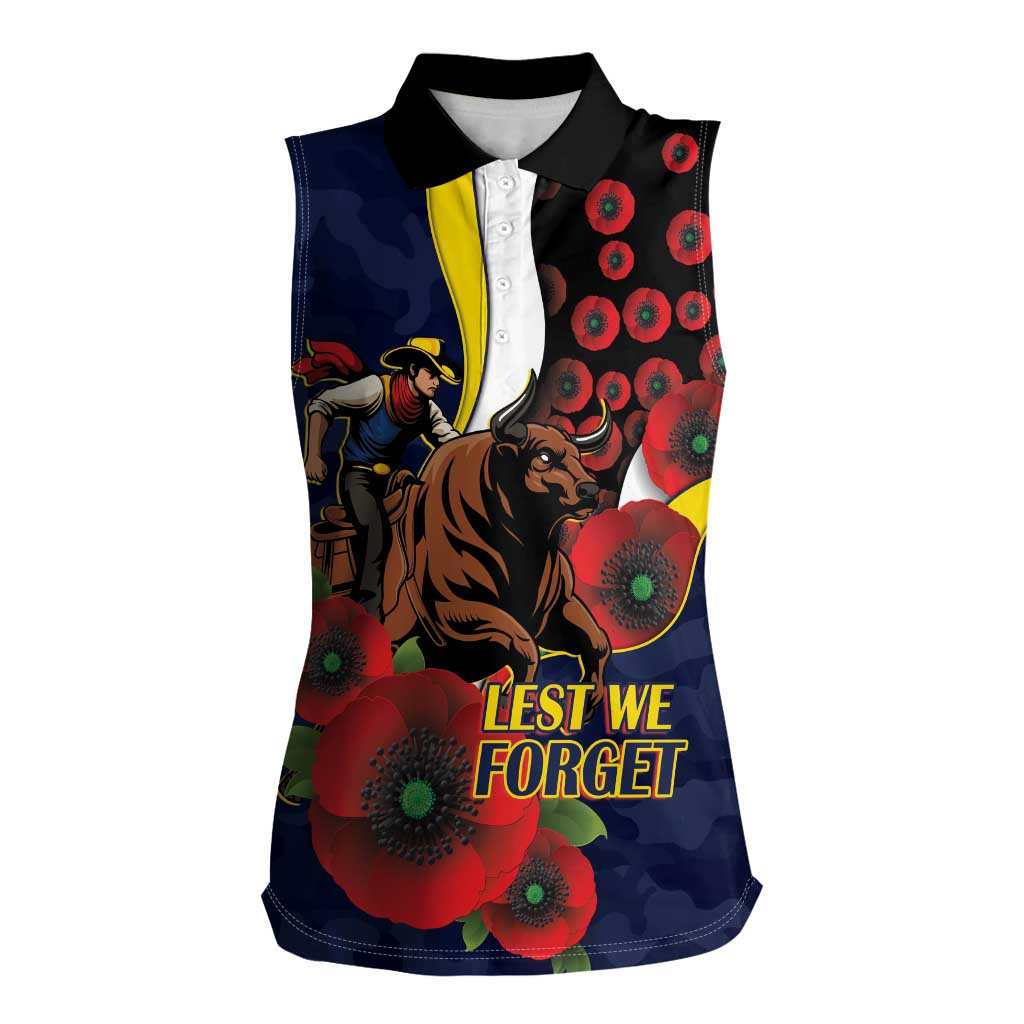 North Queensland Cowboys ANZAC Personalised Women Sleeveless Polo Shirt Lest We Forget Poppy Camo