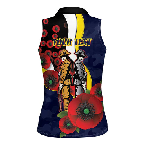 North Queensland Cowboys ANZAC Personalised Women Sleeveless Polo Shirt Lest We Forget Poppy Camo